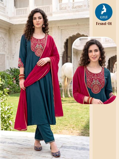 Kaya ferari anarkali 3pcs kurti leggings wholesale
